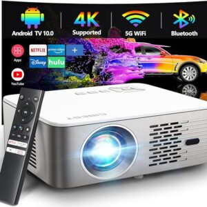 Netflix Projector, Cibest Projector Built in Google Android TV, WiFi Bluetooth Native 1080P Projector, 4K Home Movie Projector with YouTube/Prime Video, Outdoor Projector with Autofocus, Zoom Function