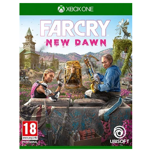 Far Cry New Dawn Xbox One game case showing post-apocalyptic Hope County with colourful ruins and armed survivors