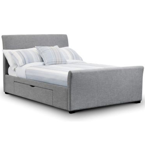Double Bed – Capri Fabric Bed with 2 Drawers – Light Grey Linen