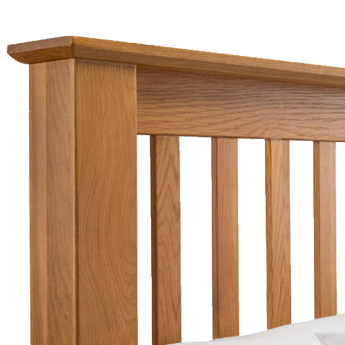 Julian Bowen Amsterdam Oak Bed with high foot end, crafted from solid American white oak and oak veneers.