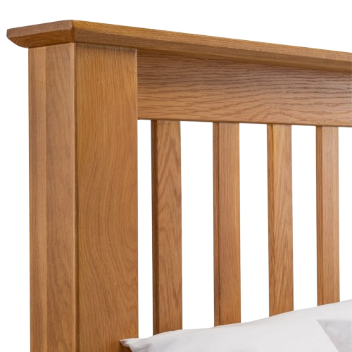 Julian Bowen Amsterdam Oak Bed with high foot end, crafted from solid American white oak and oak veneers.