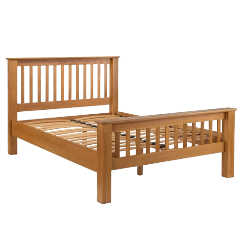 Julian Bowen Amsterdam Oak Bed with high foot end, crafted from solid American white oak and oak veneers.