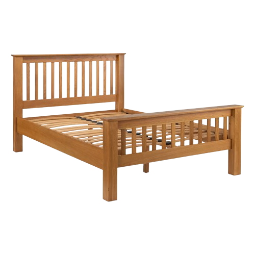 Julian Bowen Amsterdam Oak Bed with high foot end, crafted from solid American white oak and oak veneers.
