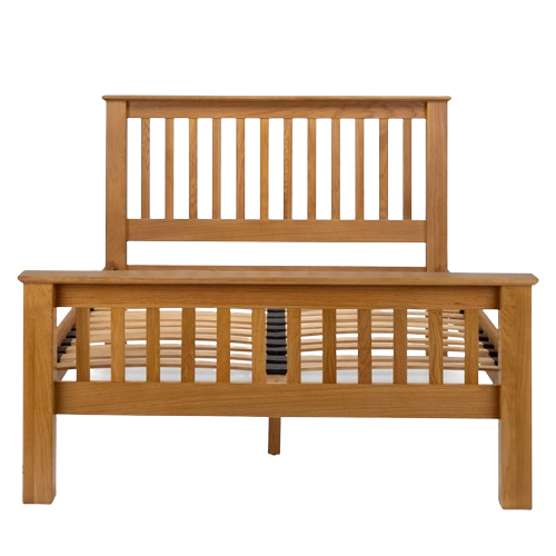 Julian Bowen Amsterdam Oak Bed with high foot end, crafted from solid American white oak and oak veneers.