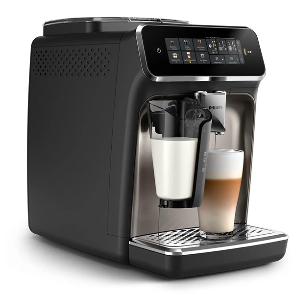 Philips bean-to-cup coffee machine with LatteGo system shown at an angle