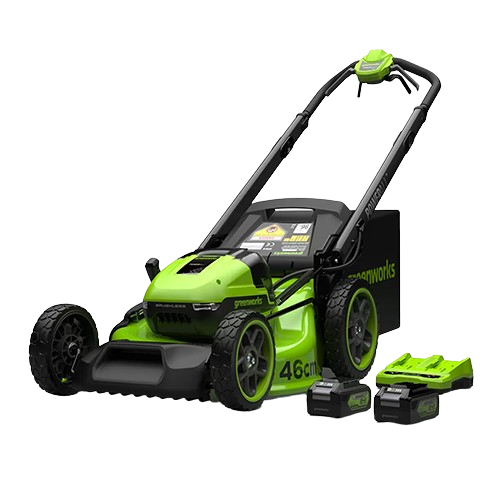 Greenworks 48V 46cm cordless self propelled lawn mower with steel deck