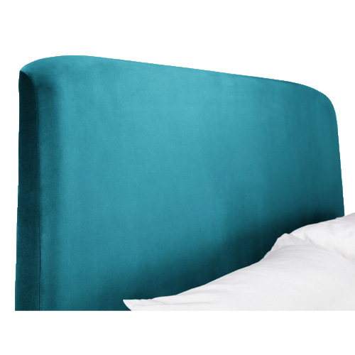 Frida King Size bed – teal velvet upholstery with curved headboard and rounded silhouette