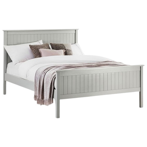 New England bed – dove grey lacquered finish with paneled design and slatted base