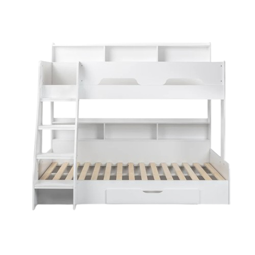 Orion Triple Bunk Bed with single top bed, small double bottom bed, and built-in storage