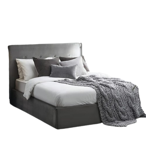 Shoreditch Ottoman Bed with tall buttoned headboard, gas-lift storage, and sprung slatted base