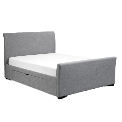 Capri fabric bed – light grey linen style with curved design and two storage drawers