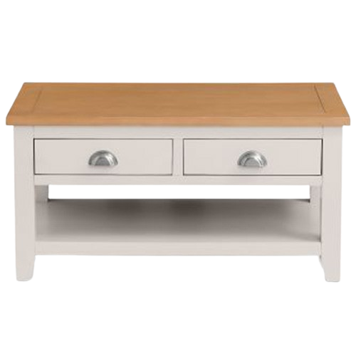 Front view of Julian Bowen Richmond wooden coffee table with storage shelf