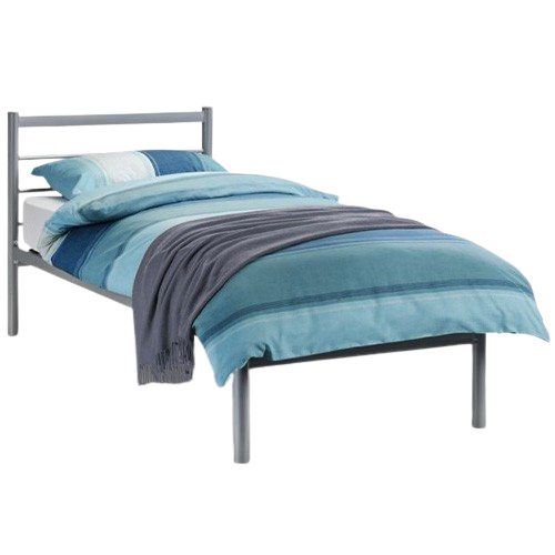 Alpen single bed – contemporary metal frame in aluminium finish with sprung slatted base
