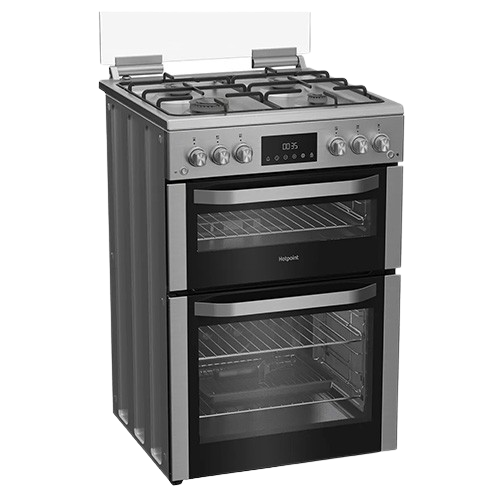 Hotpoint 60cm Freestanding Gas Double Oven Cooker with Glass Lid