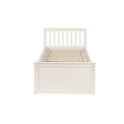 Maisie bed with slatted headboard, pull-out underbed, and storage drawers in white lacquer finish