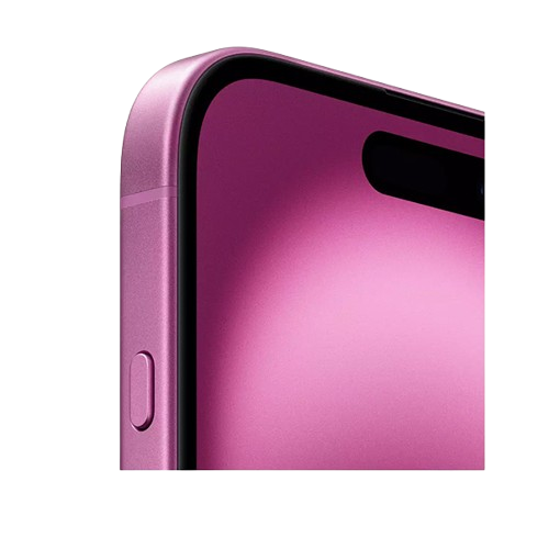 Close-up of the iPhone 16 Plus top-left front, showing the edge-to-edge Super Retina XDR display.