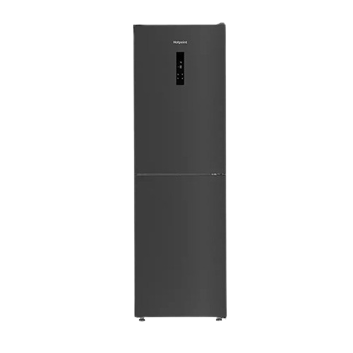 Hotpoint freestanding 50/50 fridge freezer in dark inox with touch control display.