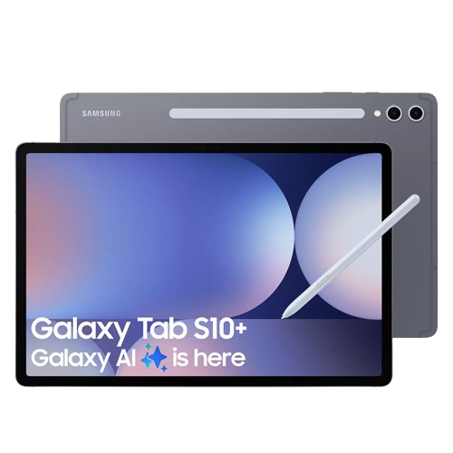 Samsung Galaxy Tab S10+ 12.4" AMOLED 2X tablet with S Pen, 256GB storage, 12GB RAM, AI features, and Android 14 – Silver.