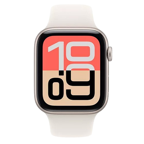 Apple Watch SE 3 (GPS) with Always-On display showing health metrics on a sleek aluminium case and sport band.
