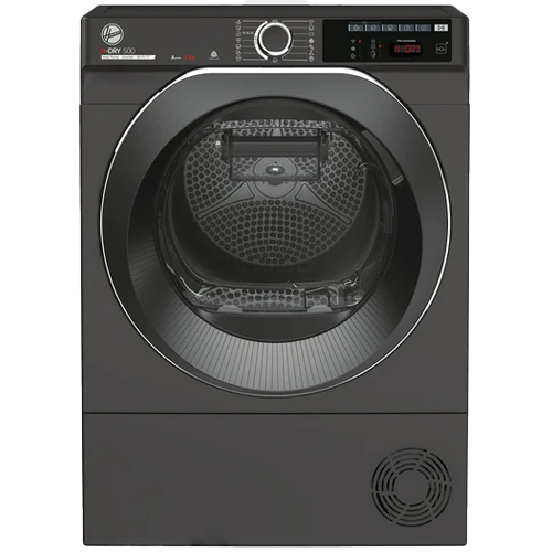 Hoover H-Dry 500 9kg heat pump tumble dryer with Auto Care technology and smart fabric protection.