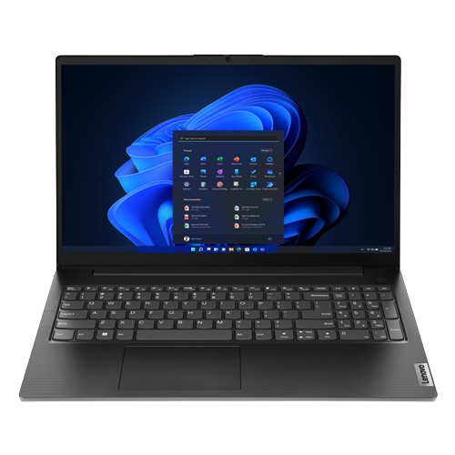 Lenovo V15 G5 laptop with 15.6-inch Full HD display, Intel Core i5 processor, 16GB RAM, and slim black design.