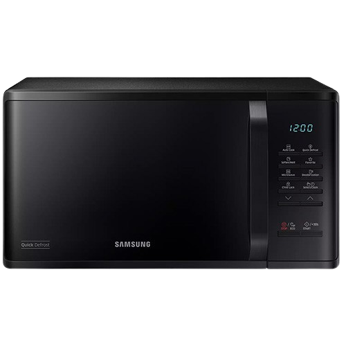 Samsung 23L Black Solo Microwave with LED display and Ceramic Enamel Interior.