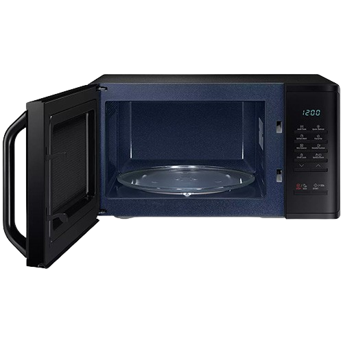 Samsung 23L Black Solo Microwave with LED display and Ceramic Enamel Interior.