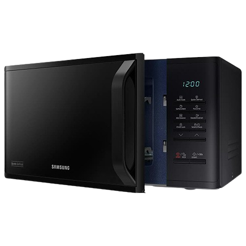 Samsung 23L Black Solo Microwave with LED display and Ceramic Enamel Interior.