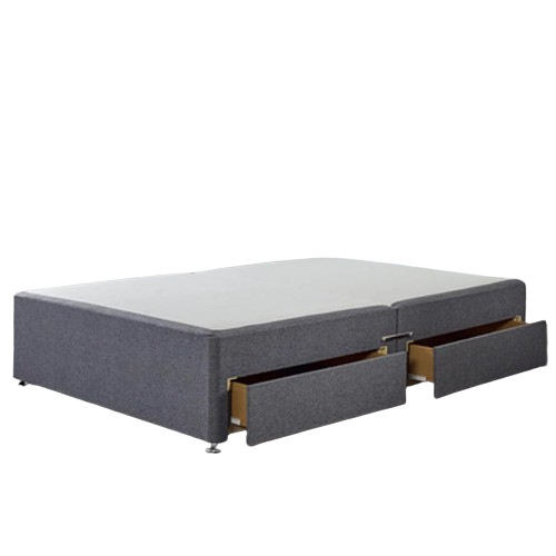 Premium Sprung Top Storage Divan Bed Base with upholstered fabric, chrome effect feet, and under-bed drawers for stylish bedroom storage.