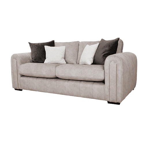 The Glamour 2 Seater Sofa upholstered in charcoal fabric with quilted detailing and Art Deco–inspired arms.