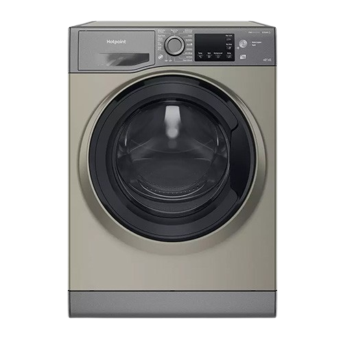 Hotpoint NDB 8635 GK UK black washer dryer with Anti-Stain technology.