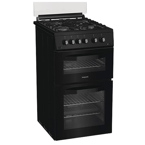 Hotpoint black 50cm freestanding cooker with gas hob and double oven