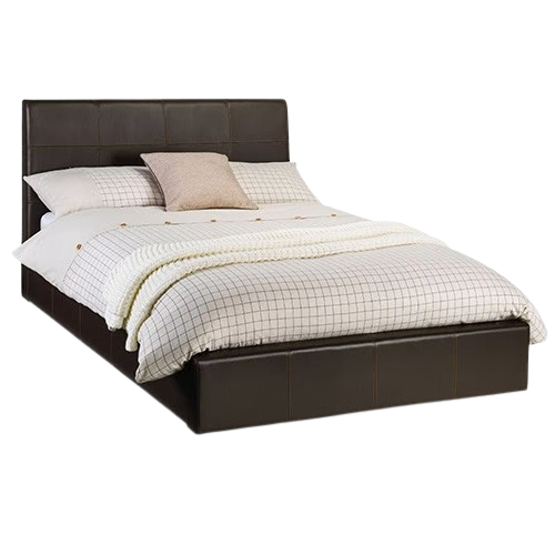 Phoenix ottoman storage bed in brown faux leather with geometric stitching.