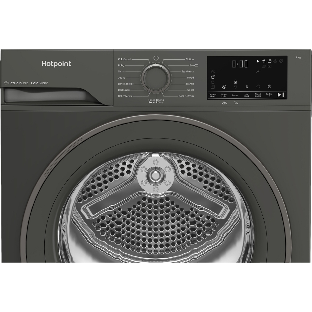 Hotpoint grey heat pump tumble dryer with 8kg capacity