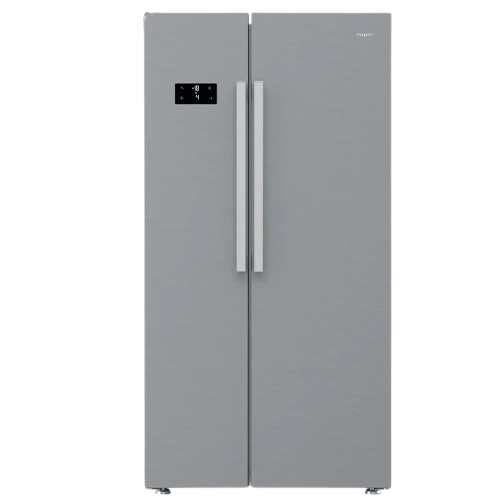 Hotpoint American fridge freezer with stainless finish and side-by-side doors