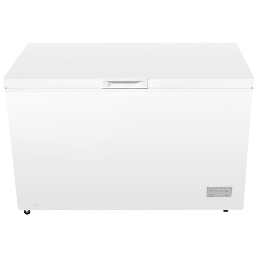 Hotpoint white chest freezer with large 371 litre capacity and lift-up lid