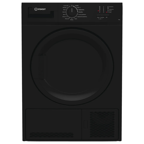 Indesit condenser tumble dryer with front loading door and modern white finish