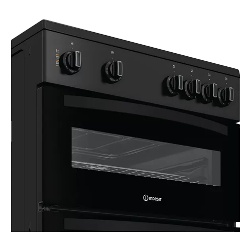 Indesit IDE6VMB black electric cooker with double oven and ceramic hob