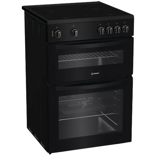 Indesit IDE6VMB black electric cooker with double oven and ceramic hob