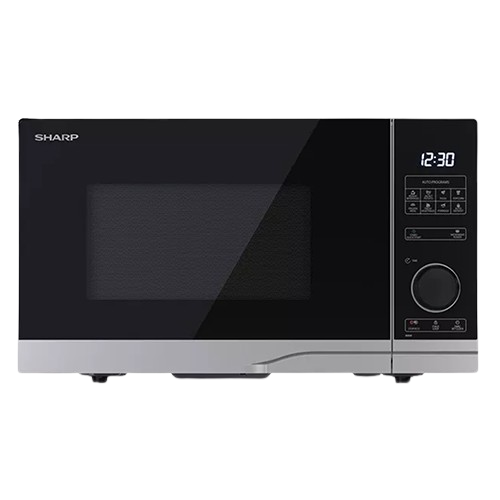 Sharp YC-PS254AU-S 900W 25L silver solo microwave with LED display and touch controls