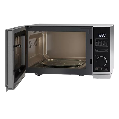 Sharp YC-PS254AU-S 900W 25L silver solo microwave with LED display and touch controls