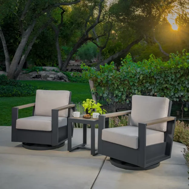 SunVilla Archer 3 piece patio seating set with swivel glider chairs and side table