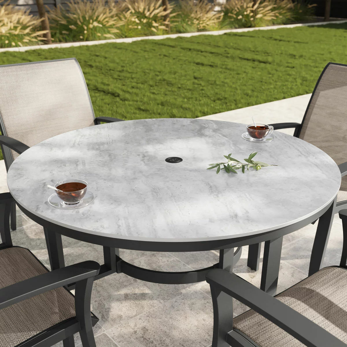 Clearfield 5 piece sling dining set with aluminium frame and stone tabletop