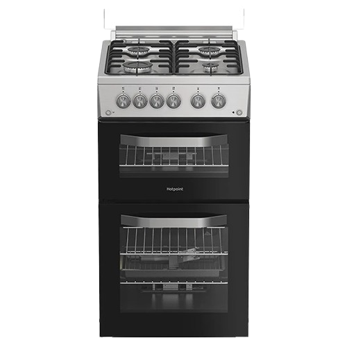 Hotpoint 50cm freestanding gas cooker white with double oven and gas hob