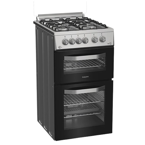 Hotpoint 50cm freestanding gas cooker white with double oven and gas hob