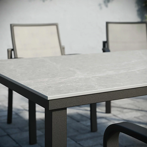 Maxwell 7 piece sling dining set with aluminium frame and sintered stone table