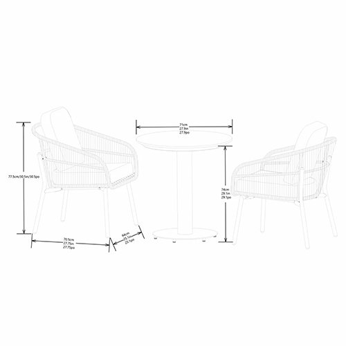 Charme 3-piece outdoor dining set with wicker chairs and round stone table
