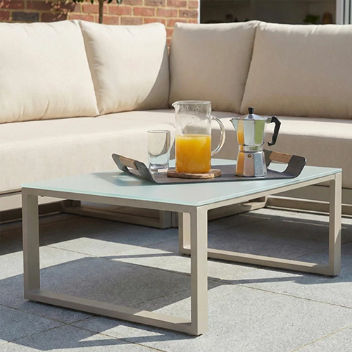Havana aluminium corner garden sofa set with reclining seats and coffee table in grey