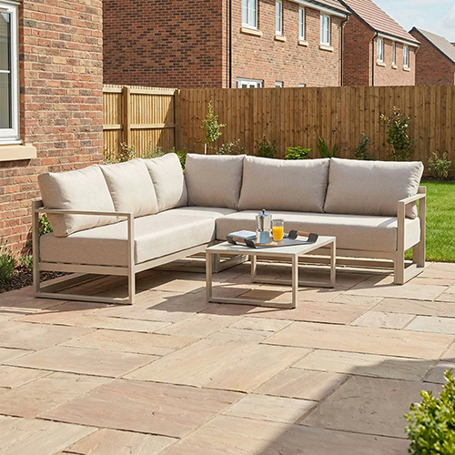 Havana aluminium corner garden sofa set with reclining seats and coffee table in grey