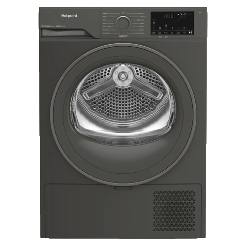 Hotpoint 8kg heat pump tumble dryer featuring sensor drying and PetHairCare technology.